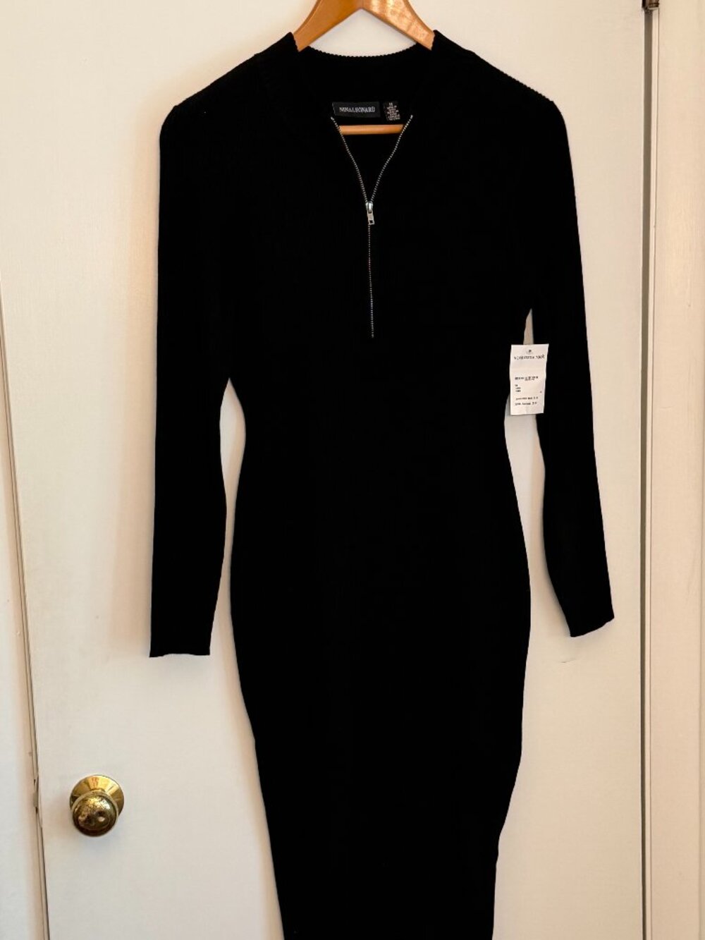 Nina Leonard knit quarter zip black dress M NWT